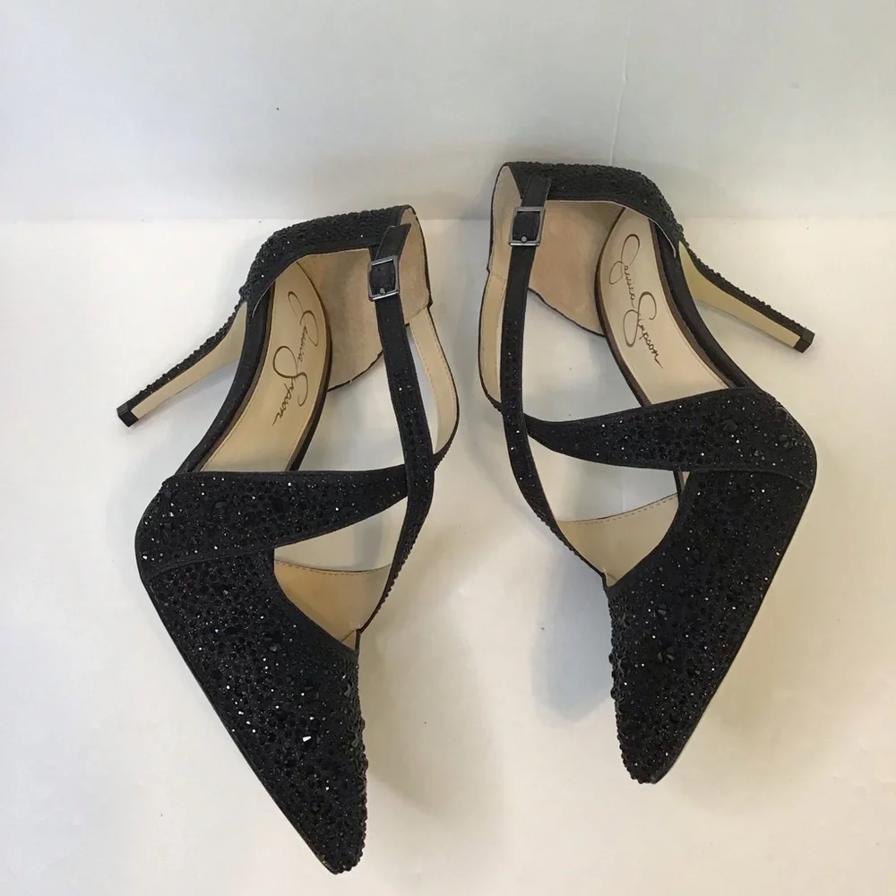 JESSICA SIMPSON Women's ACCILE Black Rhinestone Sparkle Stiletto Heels 8.5 NEW
